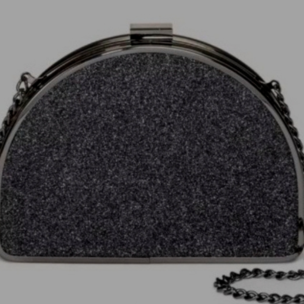 Half Moon Glitter Mini Pushlock Clutch